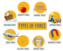 Types of force for children physics educational poster vector