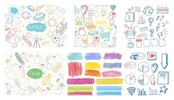 Set of colorful object and symbol hand drawn doodle on white background vector