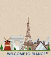 Postal vintage en blanco con la torre Eiffel, símbolo de Francia vector