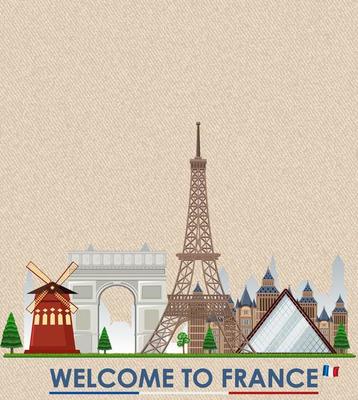 Blank vintage postcard with Eiffel tower Landmark of France
