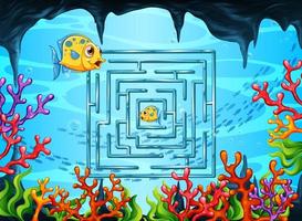 Maze game in the underwater theme template vector