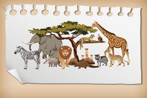 Group of wild african animal on paper vector