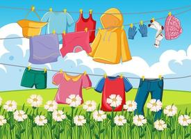 Cloyhes drying outdoor scene vector