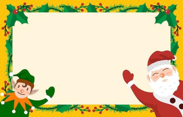 Cute Santa and Elf Celebrate Christmas Background