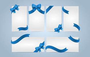 Cards Notes Blue Ribbon Set vector