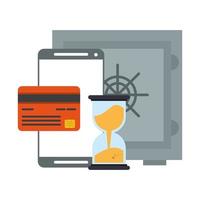 Security safe with smartphone and credit card symbols vector