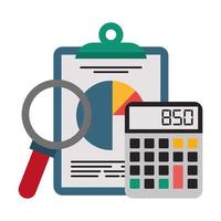 Office clipboard, calculator, and magnifying glass vector