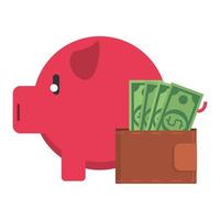 Piggy bank and wallet with cash