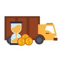 Delivery truck with hourglass and coins vector