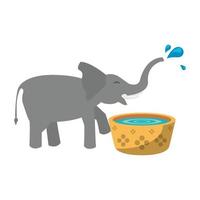 elefante bebiendo agua de una olla de dibujos animados vector