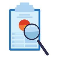 Data chart on table with magnifying glass vector