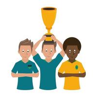 Soccer sport team with trophy cup vector