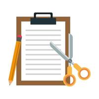 Clipboard document with scissors and pencil vector