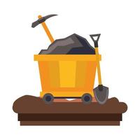 Mining cart with pick and shovel on ground vector