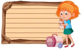 Empty banner with a girl holding hamster on white background vector