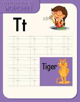 Alphabet tracing worksheet with letter and vocabulary vector