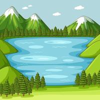 Escena de naturaleza verde vacía con lago vector