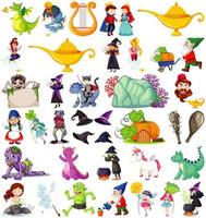 Set of fantasy cartoon characters and fantasy theme isolated on white background vector