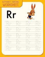 Alphabet tracing worksheet with letter R and r vector