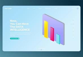 3d isometric block chart background for landing page vector