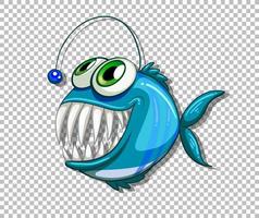 Blue Angler fish cartoon character on transparent background vector