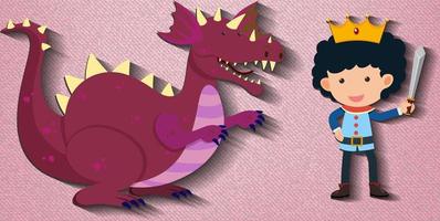 personaje de dibujos animados de pequeño caballero y dragón vector