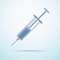 Syringe flat icon with shadow on blue background vector