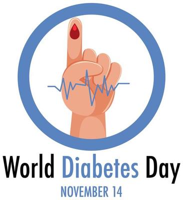 World Diabetes Day logo or banner with blood on a finger