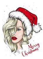 Beautiful girl in Santa hat vector