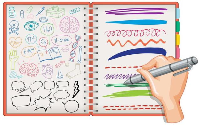 Hand drawing medical science element doodle on notebook