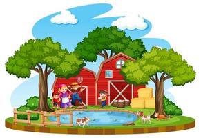 Farm with red barn and windmill on white background vector