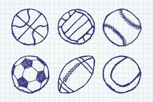 Ball sketch set isolated on paper notebook vector