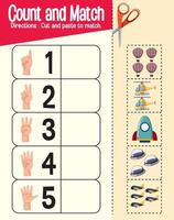 Juego de contar y combinar, hoja de trabajo de matemáticas para niños. vector