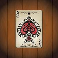 Ace of spades, poker cards on wood background vector