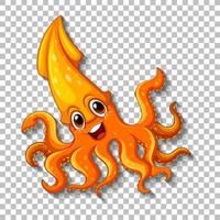 Cute Squid cartoon character on transparent background vector