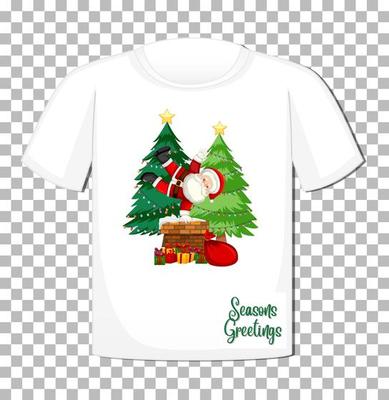 Santa Claus cartoon character on t-shirt isolated on transparent background