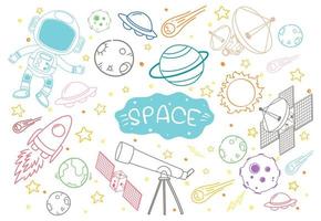 Set of space element doodle isolated on white background vector