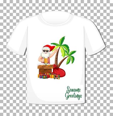 Santa Claus in summer costume cartoon character on t-shirt isolated on transparent background