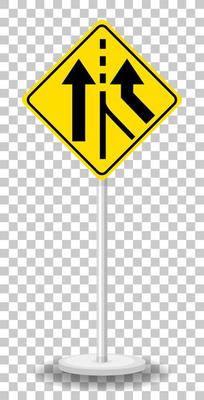 Yellow traffic warning sign on transparent background
