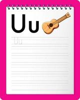 Alphabet tracing worksheet with letter U and u vector