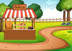 Bakery shop in empty park scene vector