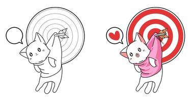 Cute cat hanging from target arrow oloring page vector