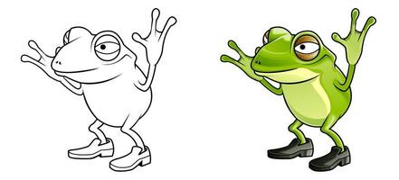 Página para colorear de dibujos animados de rana para niños vector