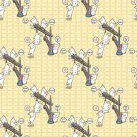 Seamless kawaii cats are playing with crane pattern vector