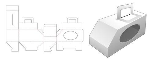 Chamfered handle box with window die cut template vector