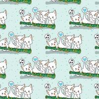 Seamless kawaii cat characters with a flute pattern vector