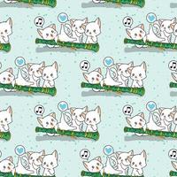 Seamless kawaii cat characters with a flute pattern vector