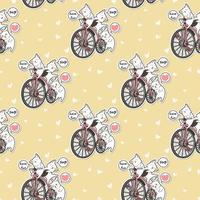 Seamless kawaii cats with vintage bicycle pattern vector