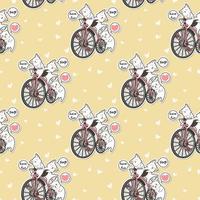 Seamless kawaii cats with vintage bicycle pattern vector