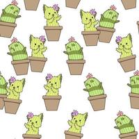 Seamless hand drawn kawaii cactus characters pattern vector